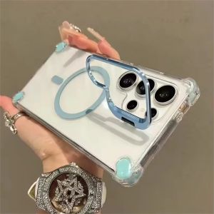 Fold Camera Holder Clear Phone Case for Samsung Galaxy S26 Ultra Cases for Samsung S23 S24 S25 Ultra Transparent Magnetic Cover