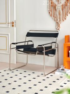 Bauhaus Style Stainless Steel Frame Sofa Chair Leisure Single Person Designer Vasyli Chair Anatomic Seat Leather Handrail