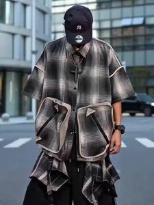 Hip-hop Street Style Plaid Shirt Short Sleeve