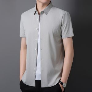 ROMON | Romon Mens Casual Loose Fit Short Sleeve Shirt Thin Fashionable Business Style Summer No Ironing Treatment Urban Fashion