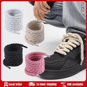 2PCS Round Thick Rope Laces Polyester Cotton High Quality Solid Color Laces 0.7cm120cm Width Bold Shoelaces Width Round Linen Shoelaces for Sneakers Suitable Board Shoes Canvas Shoe Rope Sport Shoelace Decoration