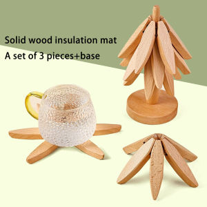 3-Piece/Set Wooden Heat-Resistant Mat Dining Table Decoration Insulation Coaster Base Set Wood Handicraft Kitchen Table Decor