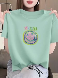 เสื้อยืดคอกลมแขนสั้นผ้าฝ้ายแท้สำหรับผู้หญิงในช่วงฤดูร้อน เสื้อแขนสั้นทรงหลวมสบาย ๆ สำหรับผู้หญิง ใส่สบาย ระบายอากาศได้ดี ระบายความชื้นได้ดี