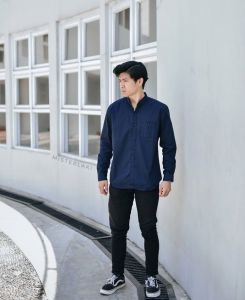 ( REAL PICK ) Kemeja pria lengan panjang warna biru navy polos ada ukuran jumbo kasual dan formal
