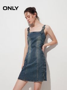 ชุดเดรสสั้นผ้าเดนิมทรงเอเอวสูง แขนกุด ผ้าฝ้าย โพลีเอสเตอร์ ยืดหยุ่น ฤดูร้อน 2024 สำหรับผู้หญิงวัย 18-24 ปี