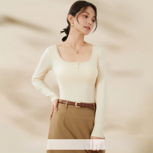 COSMO LADY | Womens Long Sleeve T-shirt with Low Neckline and Lace Trim 25