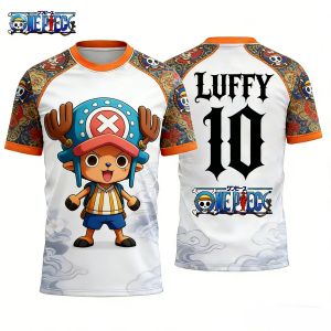 Bandai | 2026 Japanese Anime Luffy Picture T-shirt Football Jersey Sports Dry and Fast Type Mens T-shirt Childrens Clothing Shirt