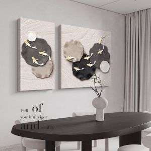 ภาพตกแต่งห้องรับประทานอาหารแบบเรียบง่ายหรูหรา ภาพปลาเก้าหัวสำหรับตกแต่งผนัง ภาพพื้นที่บริเวณโต๊ะอาหาร ภาพพื้นที่รับประทานอาหารในห้องนั่งเล่น ภาพพื้นที่ตกแต่งภายในบ้าน