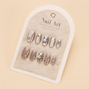 Handmade White Enhancing Nail Tips Cat Eye Design Luxury Minimalist Spots Rhinestone Glitter False Nails Patches Beauty Tools