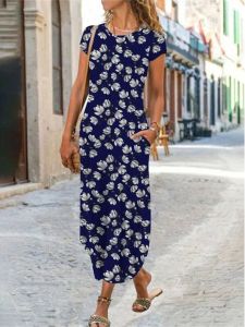 เสื้อเชิ้ตคอตุ้มแขนสั้นพิมพ์ลายกระเป๋า กระโปรงทรงเอ ความยาวปานกลาง ฤดูร้อน 2024 ผ้าฝ้ายผสมโพลีเอสเตอร์ 100%