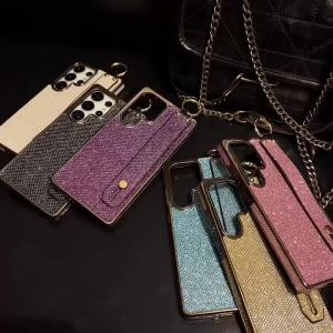 Fashion Plating Glitter Wrist Strap Stand Phone Case for Samsung Galaxy S22 Plus S23 FE S24 S25 Ultra Drop Protection Cover Lady