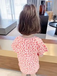 กระโปรงเด็กฤดูร้อนใหม่สาวสีชมพูหมีพิมพ์กระโปรงเสื้อยืดกลางความยาวชุดแขนสั้น