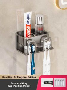 Bathroom Wall-Mounted Toothbrush Holder Simple Electric Toothbrush Stand No-Drilling Required Toothpaste Cup Organizer