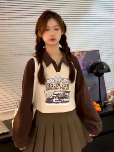 Delta Chi Sweater Crop Wanita - Sweater Oversize Wanita Korean Style Kekinian