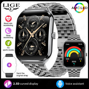 LIGE New Ultra-thin Smartwatch 1.96" Amoled Screen Bluetooth Call Health Monitor Watches IP67 Waterproof GPS Tracking Smartwatch