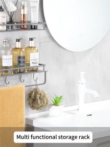 Stainless Steel Bathroom Shelf Rack Wall mounted Kitchen Storage Rack Wall mounted No punching Rak Dapur