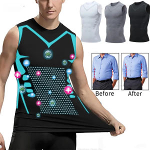 Mens Slimming Vest Ionic Compression Shirt Ice-Silk Cooling Body Shaper Tank Top Tummy Control Quick-Dry Fitness Shirts