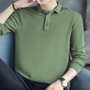 เสื้อโปโลผู้ชายเสื้อยืดคอปกแขนยาวสำหรับฤดูใบไม้ผลิเสื้อฤดูใบไม้ร่วงฤดูใบไม้ร่วงสีดำสีล้วนเสื้อตัวในใส่ด้านในมีปก