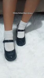 Black girls school shoes | Round toe glossy casual shoes | Suitable for everyday wear and back-to-school season. Rubber non-slip and waterproof black shoes for girls SIZE 26-35