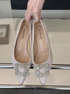 Korean Style Water Diamond Pointed Toe High Heels Womens 2025 New Elegant Lady Thick Heel Work Single Shoes Fashionable