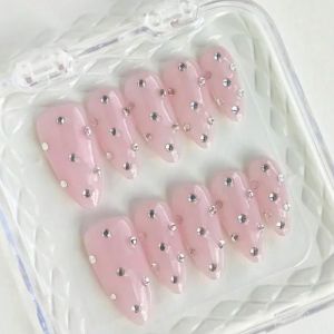 10pcs Long Almond Handmade Press-On NailsPink NailsCutePolka Dot NailsSuitable For All Ladies & Girls Everyday Wear