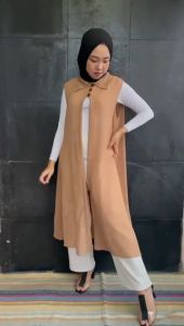Outer Cardigan Ceruty Babydoll Polos Tanpa Lengan / Cardigan Fashion Muslim By Azka Collection