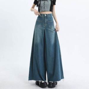 กางเกงยีนส์ผู้หญิง กางเกงขายาว เอวสูง กางเกงขายาวทรงหลวม กางเกงขายาวสไตล์ย้อนยุค กางเกงขากว้าง กางเกงขากระดิ่ง