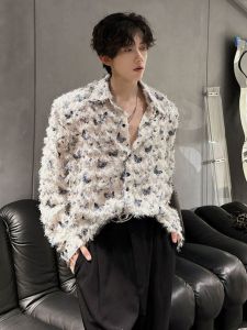 Butterfly Trim Shoulder Pad Shirt Mens Spring Autumn Long Sleeve Small Fragrance Style Jacket High End American Retro Shirt