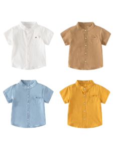 Boys Cotton Pure Color Sporty Stand-collar Short Sleeve Shirt