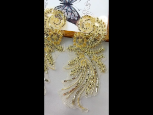 Lace Beaded Applique Rhinestone Patches Sew on Wedding Dress Silver Gold Wing Design Bridal Diy