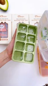 Khay trữ đông đồ ăn dặm silicon Misan 8 ô cho bé có nắp đậy in hình động vật