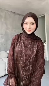 Dress Mewah Lebaran Remaja Muslim Kekinian Model Baru Set Outer Gamis Pesta Kondangan Simple Elegan Mix Brokat Terbaru 2025 Modern Nyaman dan Jumbo