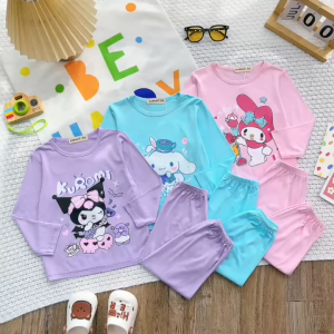 Bộ Quần Áo Trẻ Em Dài Tay In Hình Hoạt Hình Dễ Thương Vải Thun Lạnh NATUCO Mềm Mát Cho Bé Gái Từ 8-29kg TD-007