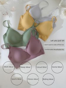 Thailand Latex Seamless Sport Vest-Style Intimates Womens Sleep Thin Push up Wireless Small Chest Bra Set