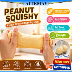 Aitemay 3pcs Big Size Peanut Squishy Toy - Slow Rebound Stress Ball Realistic Design Sensory Fidget Toy for Anxiety Relief Soft Silicone Stress Reliever Washable & Portable for Kids Adults Office Travel Gift