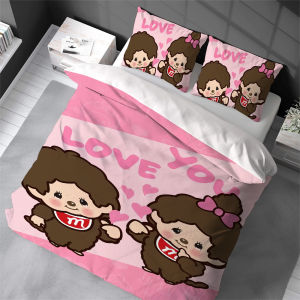 Cute M-Monchhichi-Cartoon Duvet Cover Set Home Style Bedding Soft Laundry Cotton Bed 3 Piece Set Student Dormitory Gift