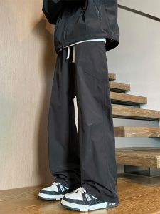 กางเกงขายาวทรงหลวมสไตล์อเมริกันสำหรับผู้ชาย ทรงตรง กางเกงขายาวลำลองสำหรับใส่ไปทำงานกลางแจ้งในฤดูใบไม้ร่วง