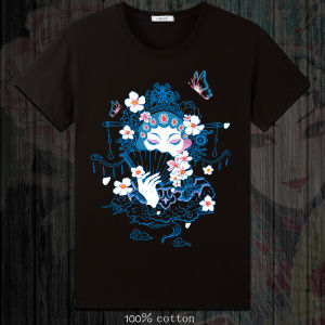 Chinese Peking Opera Culture Print Pure Cotton Summer New Arrival Mens Short-Sleeved T-shirt round Neck Half Sleeve Couple Top T-shirt