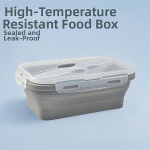 Portable Outdoor Microwave Safe Heat Resistant Foldable Silicon Lunch Box with Fork