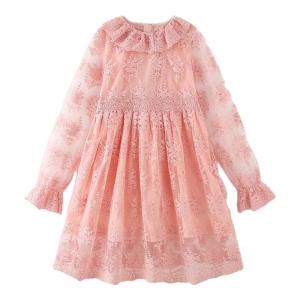 Princess Style Long Sleeve Lace Dress Thickened Velvet Warm Childrens Dress Autumn Winter New Arrival Korean Style Girls Dress