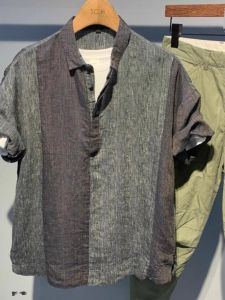 Extra Large Size 300 Pounds Thin Short Sleeve Mens Casual Shirt Summer Breathable Color Block Hooded Top Youth Fashion