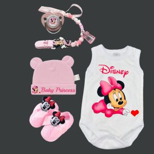 Disney | Baby soothing pacifier Minnie Mouse pacifier holder BPA-free Baby crawling suit Newborn shoes Cutesy hat Newborn nipple set