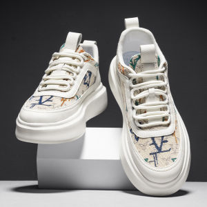 Mens Canvas Shoes Breathable Sporty Casual Low-Top Thick-Heeled Sneakers Fashionable Korean Style Youthful Summer Footwear