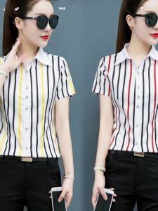 Comfortable Striped Womens Shirt Short Sleeve Slim Fit Spring Summer New Style Fashionable Versatile Professional Quality