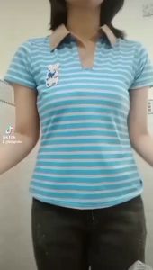 Áo thun nữ ngắn tay phối kẻ sọc ngang thời trang cao cấp hàng đẹp may kỹ vải thun mềm mịn.  áo thun nữ cổ bẻ công sở