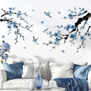 Decal Dán Tường Hoa Đào Xanh Có Keo Sẵn 122x65cm - Trang Trí Phòng Khách Và Phòng Ngủ