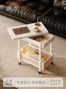 Creative Foldable Small Coffee Table Luxury Sofa Side Table Mobile Living Room Bamboo Material Square Shape Table with Drawer