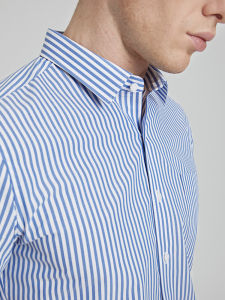 Smart Five Business Casual Mens Short-Sleeved Blue and White Stripes Shirt Slim-Fitting Iron-Free Minimalist Japanese Style Formal Shirt Summer