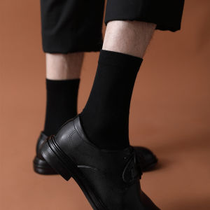 Mens Business Casual Mid-Calf Socks Pure Cotton Black Spring Autumn Solid Color Long Socks for Suit Shoes Home Comfortable