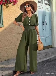 Đầm Liền Thân Nữ Cổ V Eo Thắt Dáng Rộng Thanh Lịch Mùa Hè Kiểu Vintage Chất Liệu Polyester Trang Trí Nút.